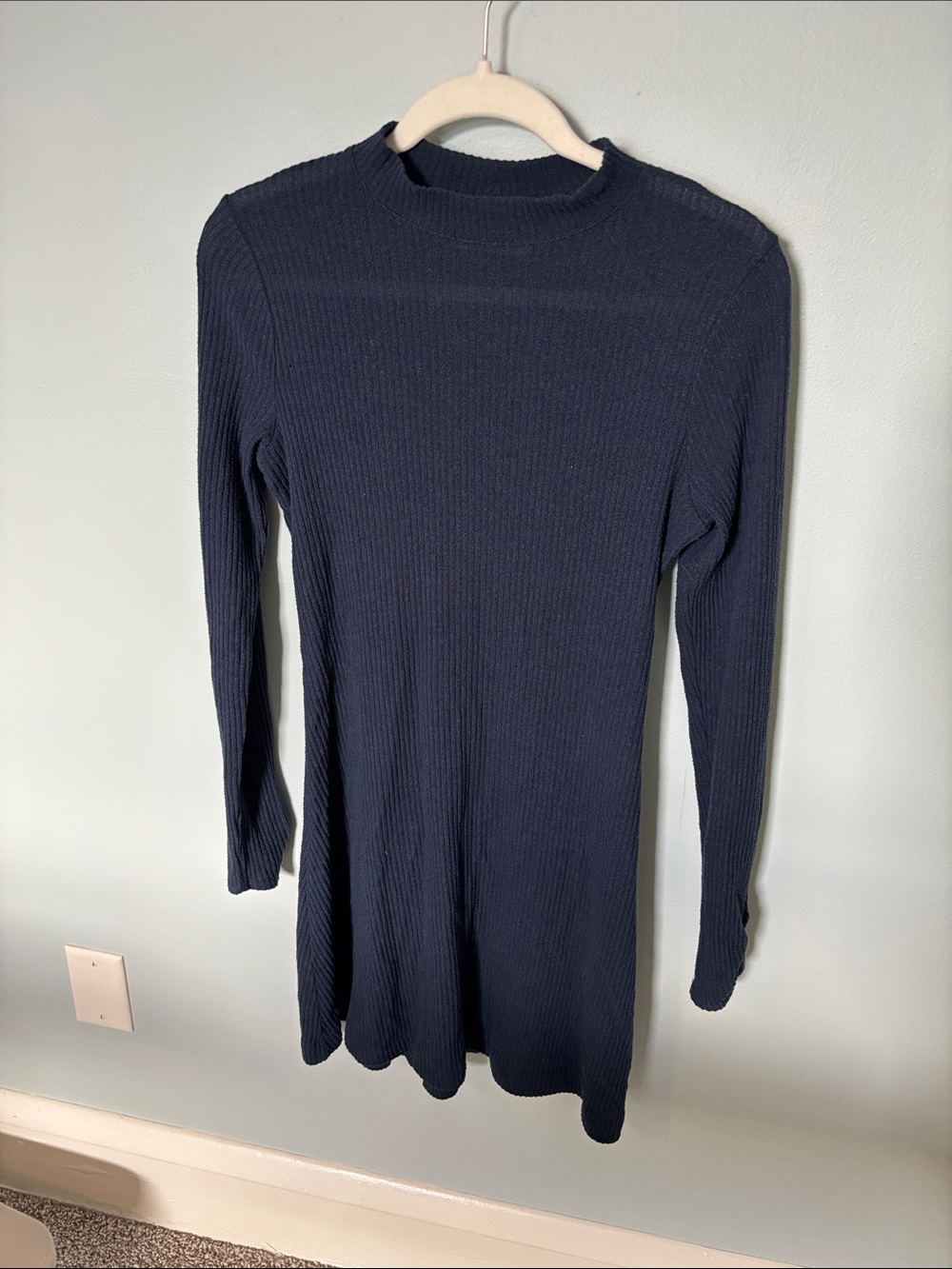 Hollister Navy Ribbed Long Sleeve Mini Dress